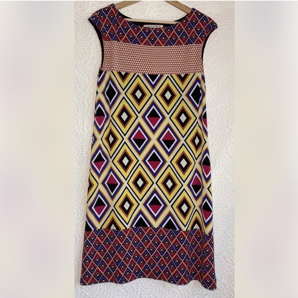 MAGGY London Mod Print Sheath Dress Sleeveless Stretch Size 10